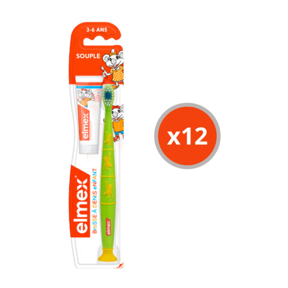 Pack de 12 - elmex - Brosse à dents souple elmex® Anti-Caries Enfants 3-6 ans & Dentifrice 12ml