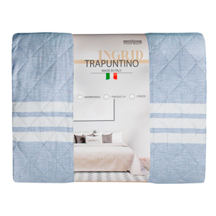 TRAPUNTINO MATRIMONIALE DIS.INGRID 3 STRIPES BLU MADE IN ITALY MEZZA STAGIONE