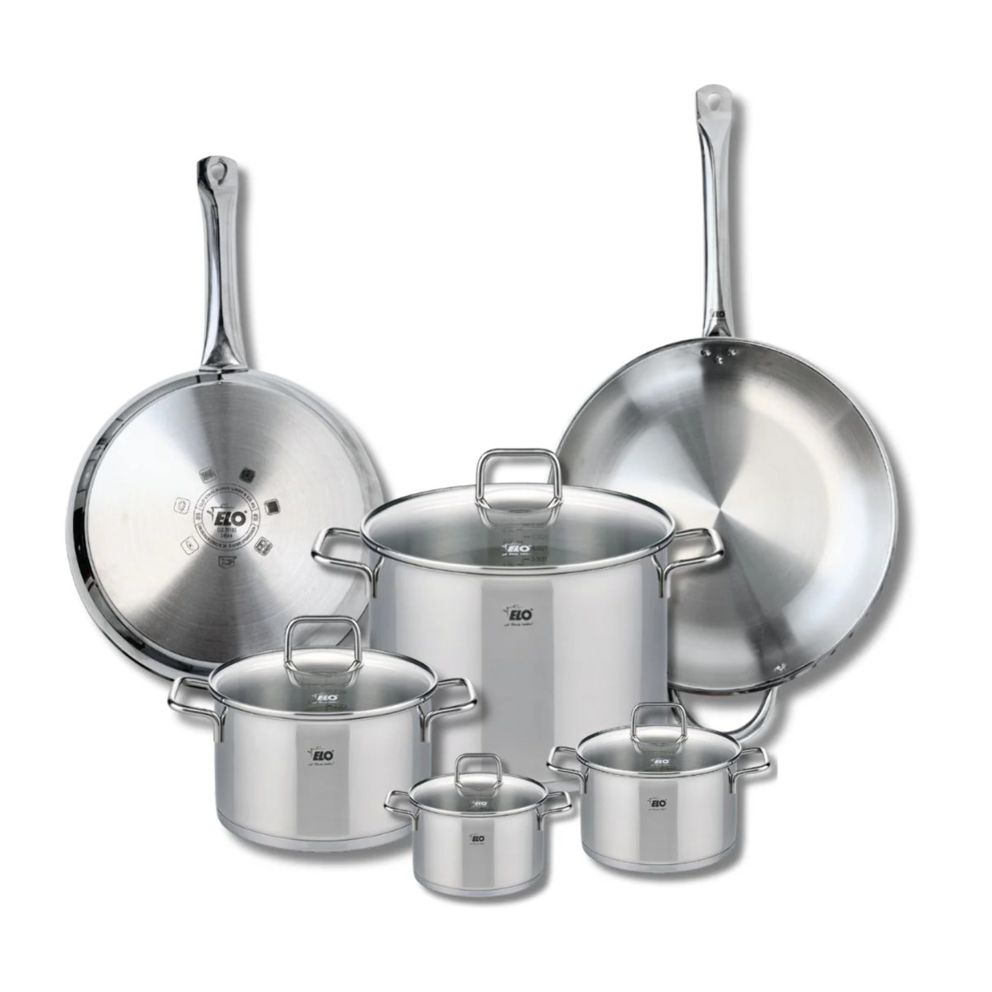 Ensemble de 2 Poêles de cuisson 28 et 32 cm et 4 faitouts 12, 14, 20 et 26 cm Elo Profi Citrin