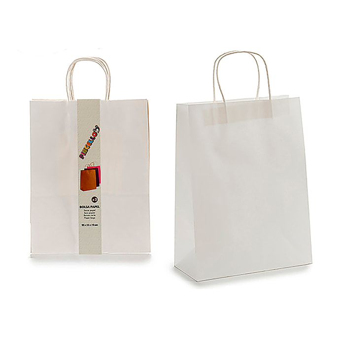 SET 2 BORSE DI CARTA GRANDI COLORE BIANCO. 25 x 11,5 x 42 cm.
