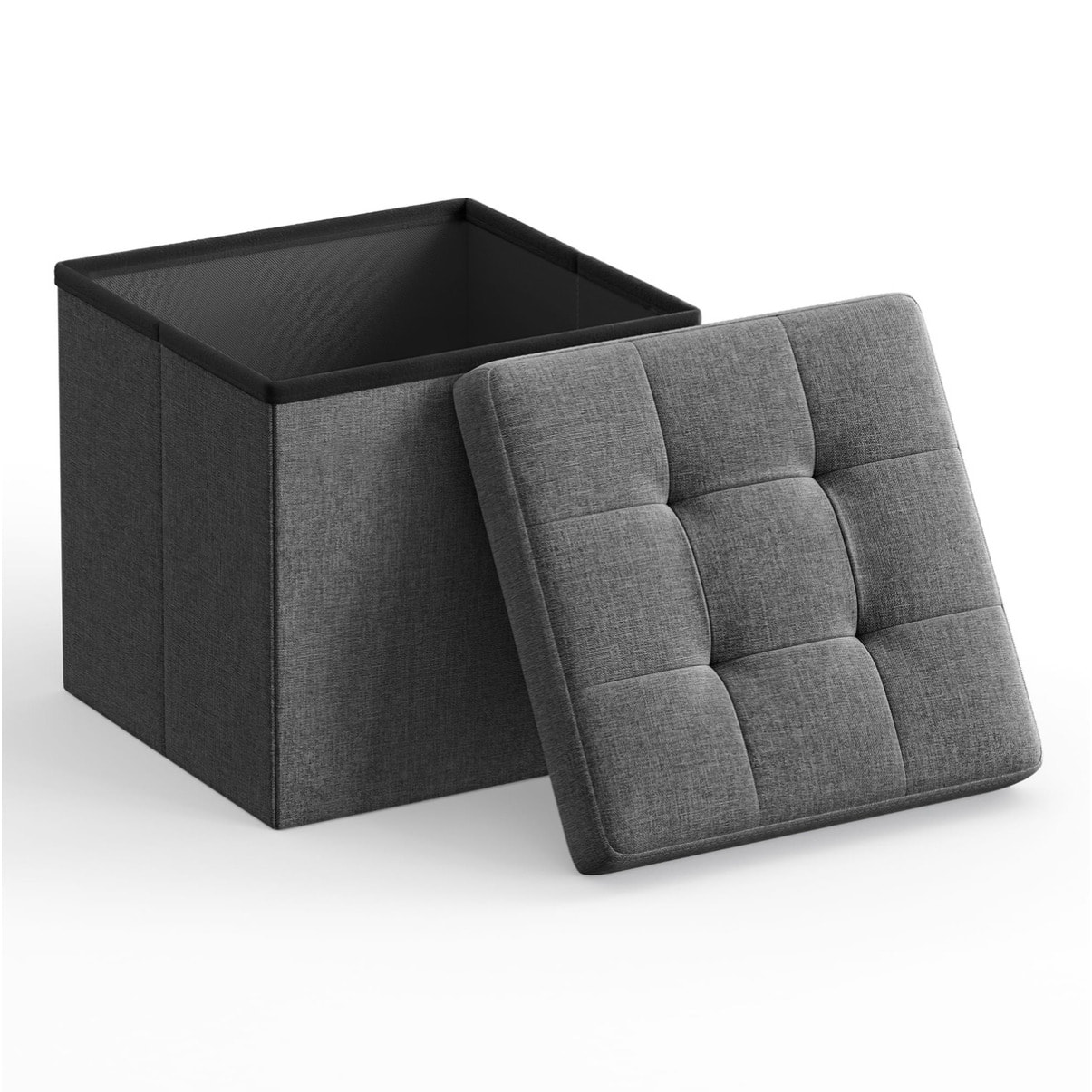 Pouf contenitore pieghevole grigio scuro effetto lino