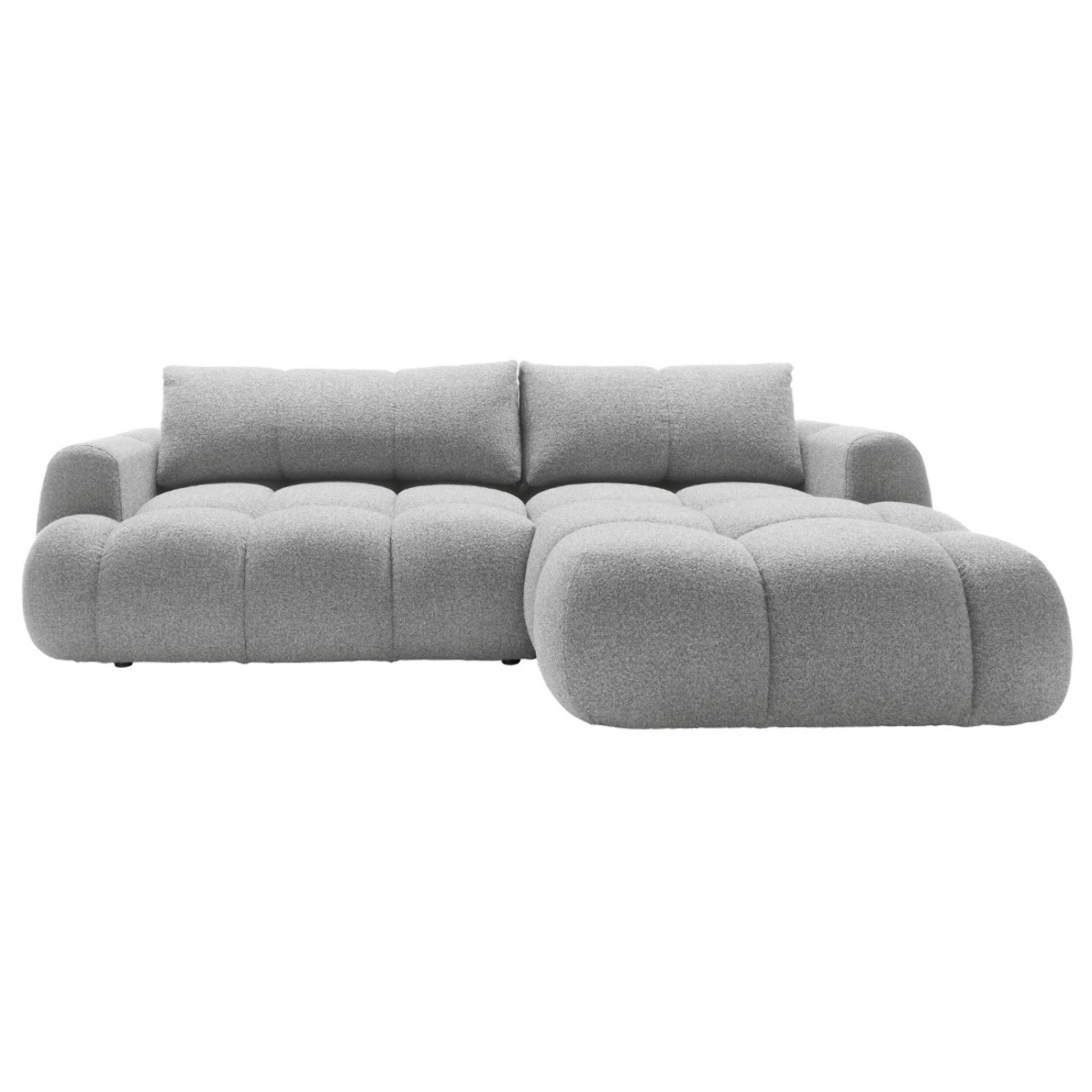 Yulin - Canapé d'angle droit 4 places convertible avec coffre en tissu bouclette - Gris clair