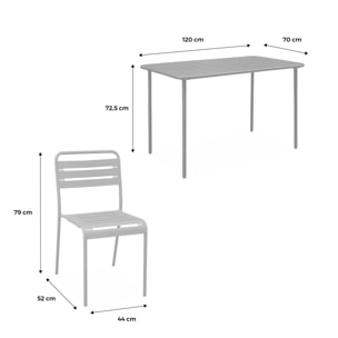 Table de jardin et 4 chaises kaki en acier. Amelia. 120x70xH72.5cm (12.2kg)