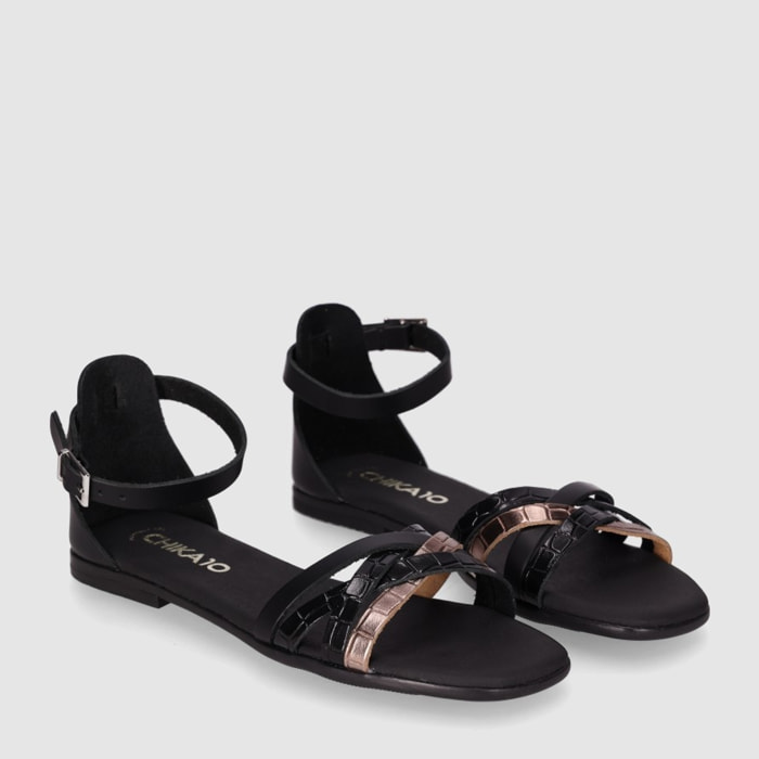 Sandalias de Piel - Negro - Tacón: Bajo