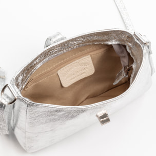 Borsa a tracolla da donna Arsoli. Vera pelle. Camoscio laccato lucido.