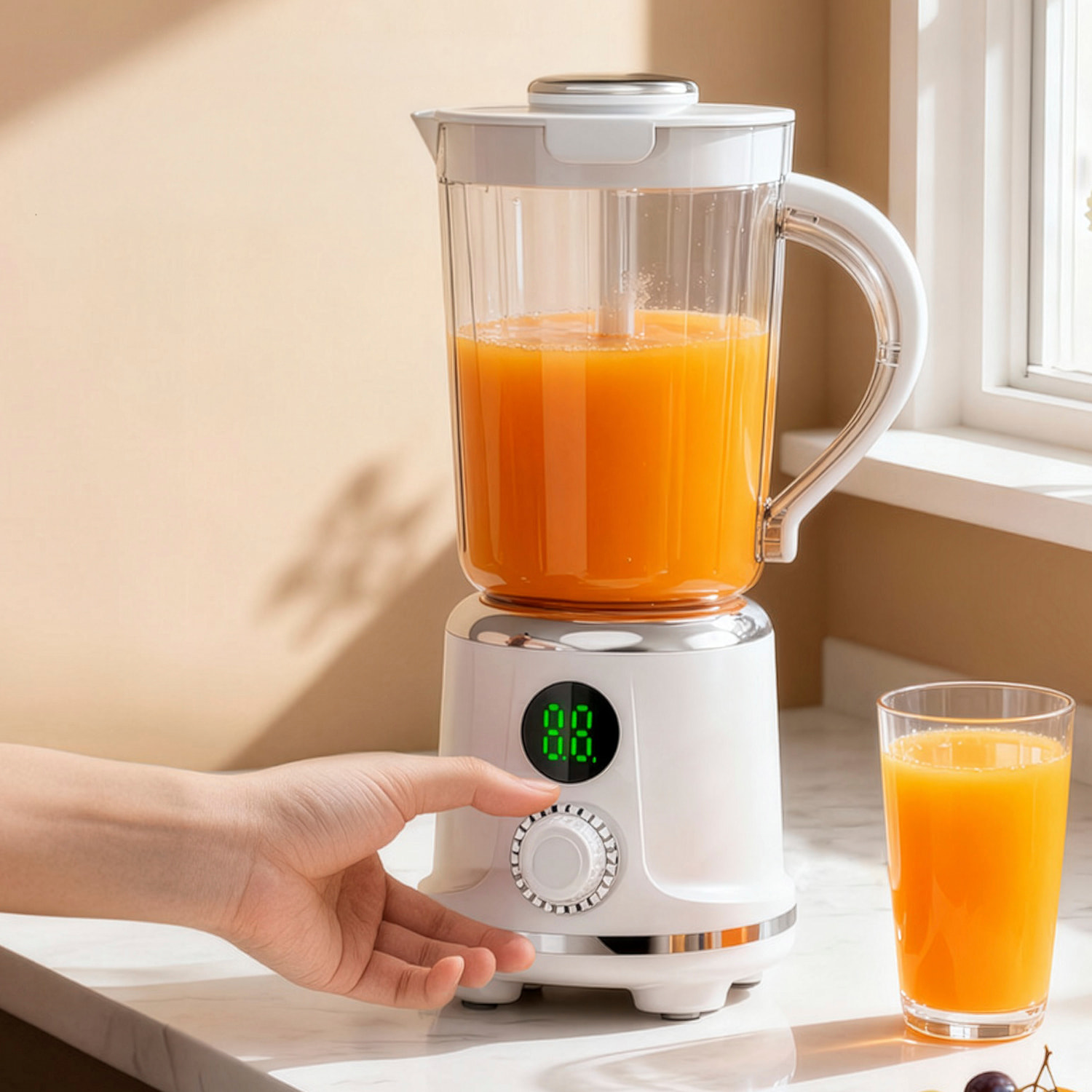 Batidora portátil AJ03. 600 ml, 50W con motor de 20000 rpm, pantalla LCD y 2 velocidades. Batería recargable de 1500 mAh.