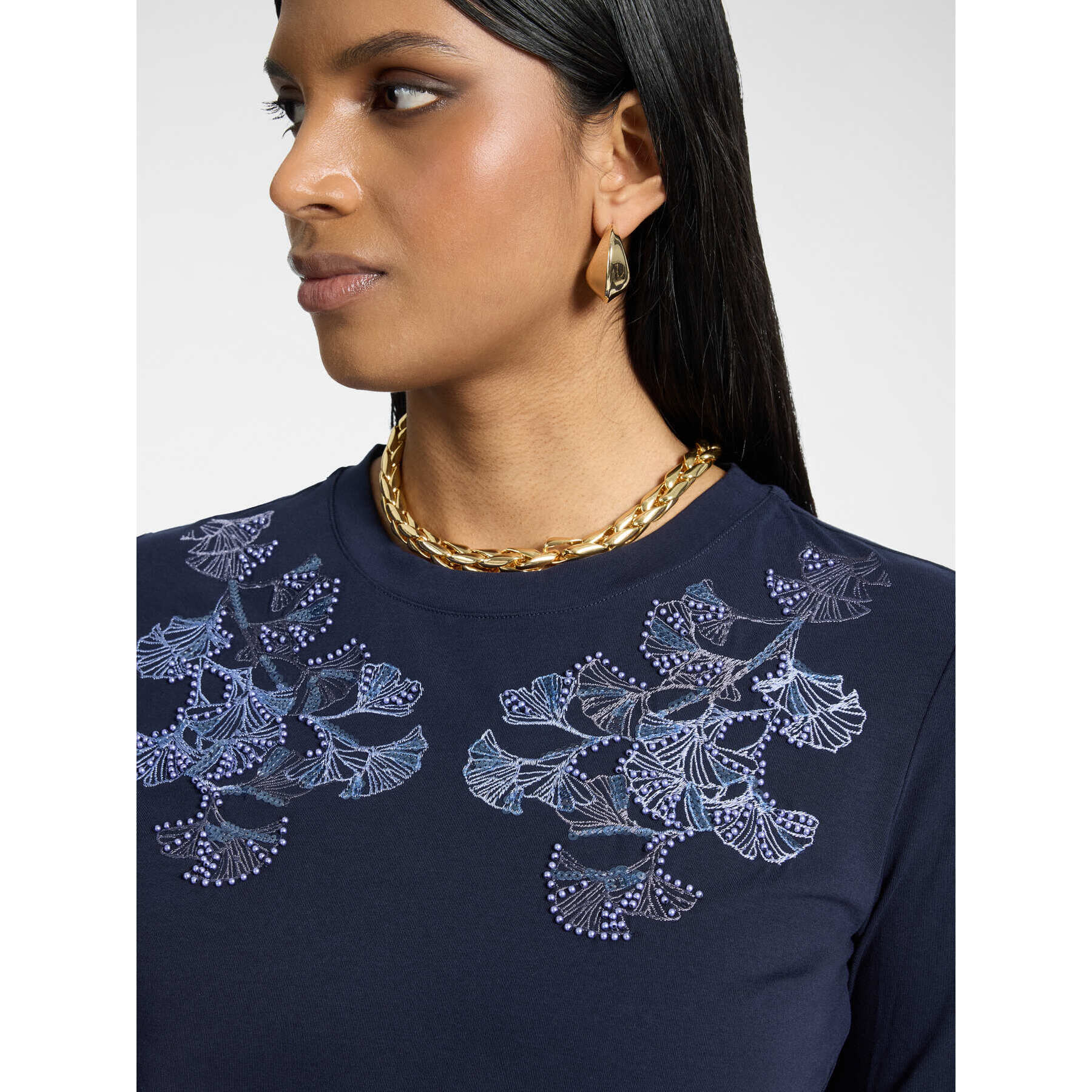 Elena Mirò - T-shirt con ricamo floreale - Blu