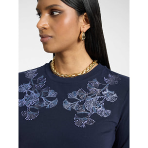 Elena Mirò - T-shirt con ricamo floreale - Blu