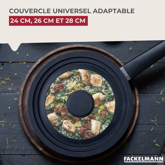 Couvercle de cuisson adaptable de 24 à 28 cm en verre et silicone Fackelmann