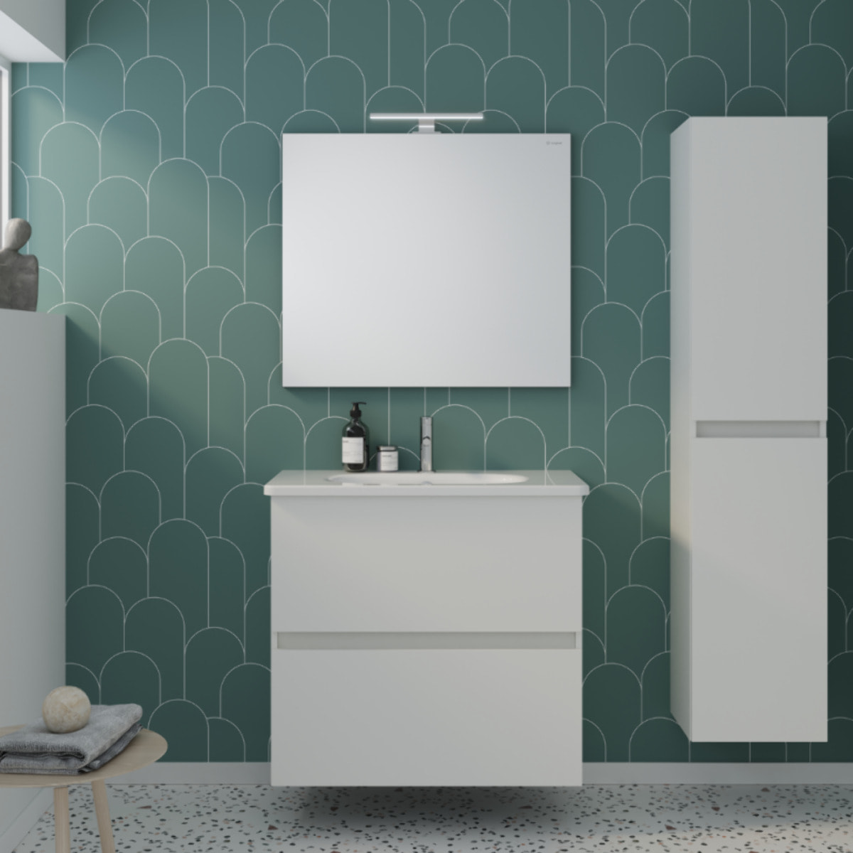 Meuble de salle de bain simple vasque 80 cm BURGBAD Joline blanc
