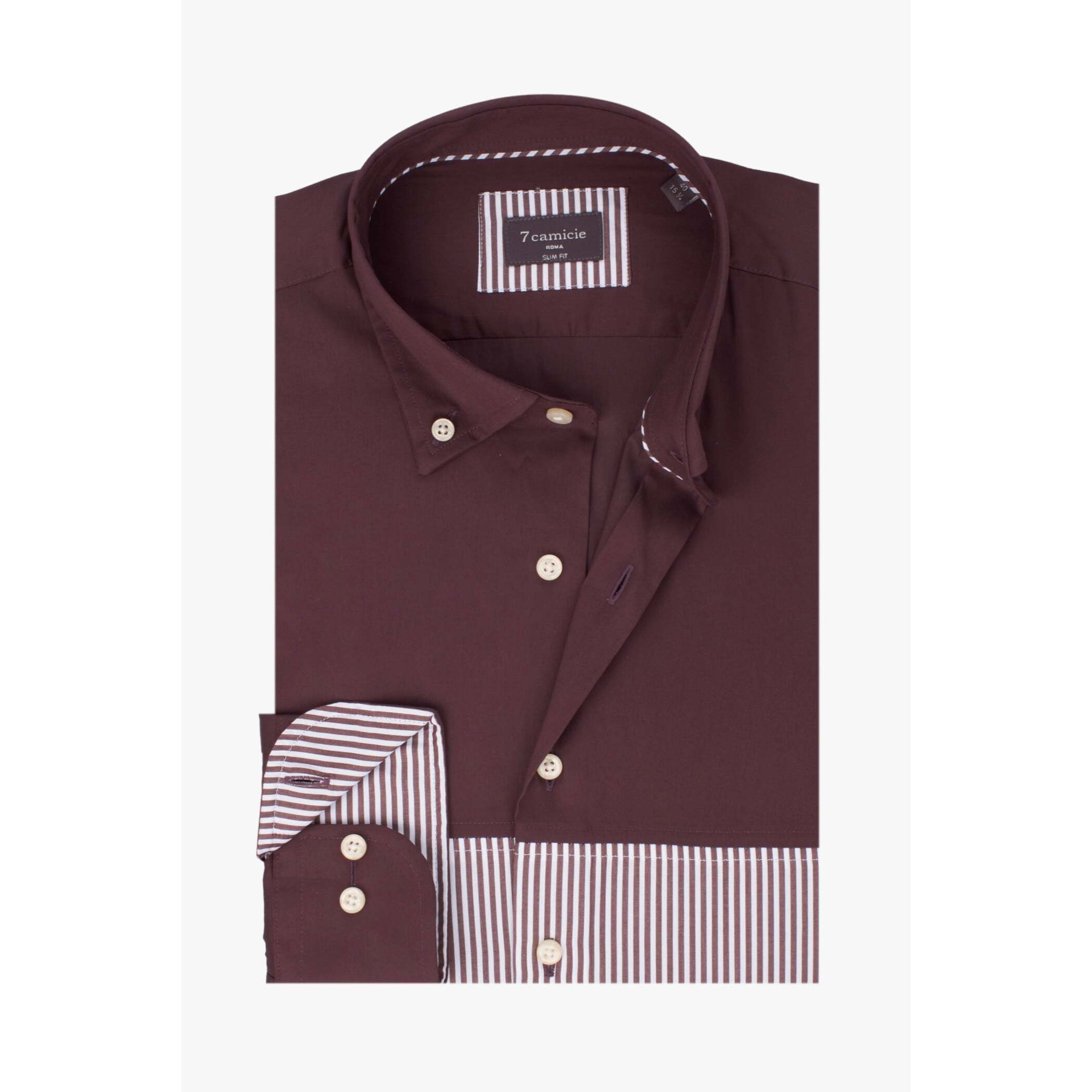 Camicia Uomo 1 Bottone Button Down Doppio Popeline Stretch Unito Bordeaux