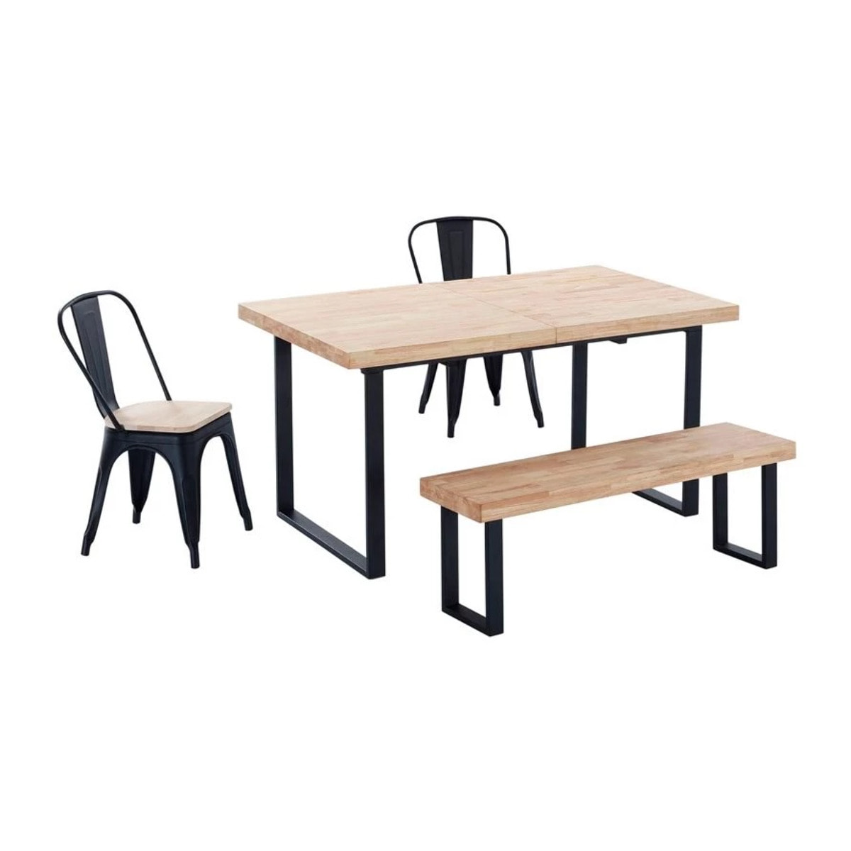 Mesa de comedor extensible Natural Roble salvaje - Negro