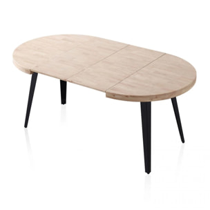 Mesa de comedor redonda extensible en negro y roble 100-180x100 cm Berg Negro - Roble