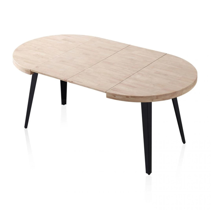 Mesa de comedor redonda extensible en negro y roble 100-180x100 cm Berg Negro - Roble