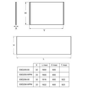 Tablier frontal pour baignoire rectangulaire 180 x 90 x 60 cm installation angle Blanc