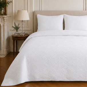 Couvre-lit matelassé réversible 100% polyester bicolore blanc - NAZIM