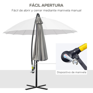 Sombrilla Jardín Ø300 cm con Manivela Manual Ángulo Ajustable Base Cruzada Gris