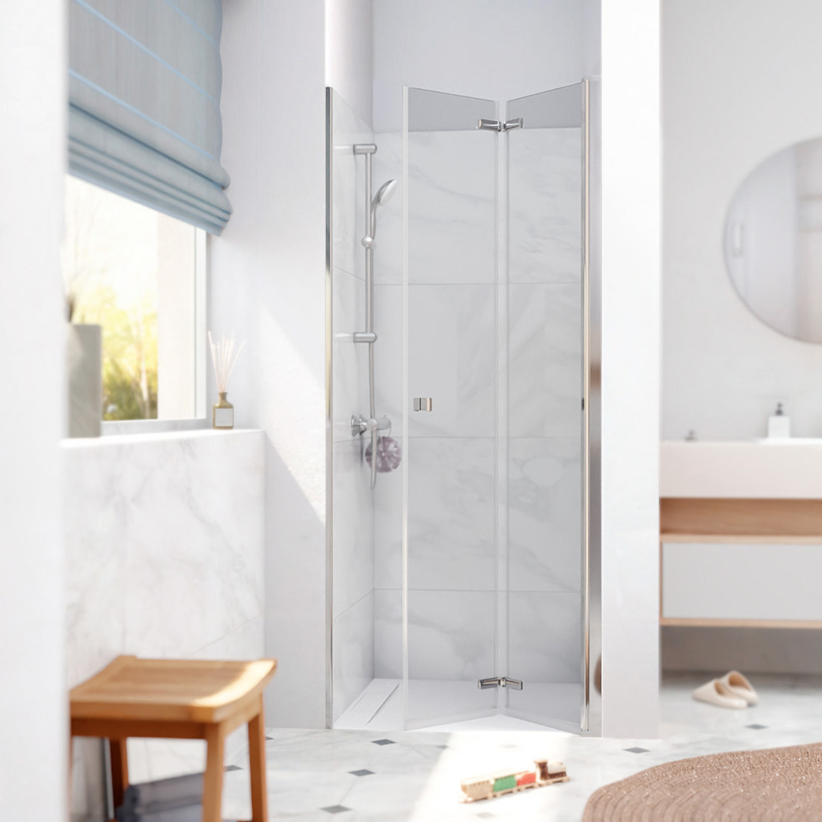 SK Porte de douche 80x196cm pliante anticalcaire avec profilé chrome brillant (SATSK80NIKA)