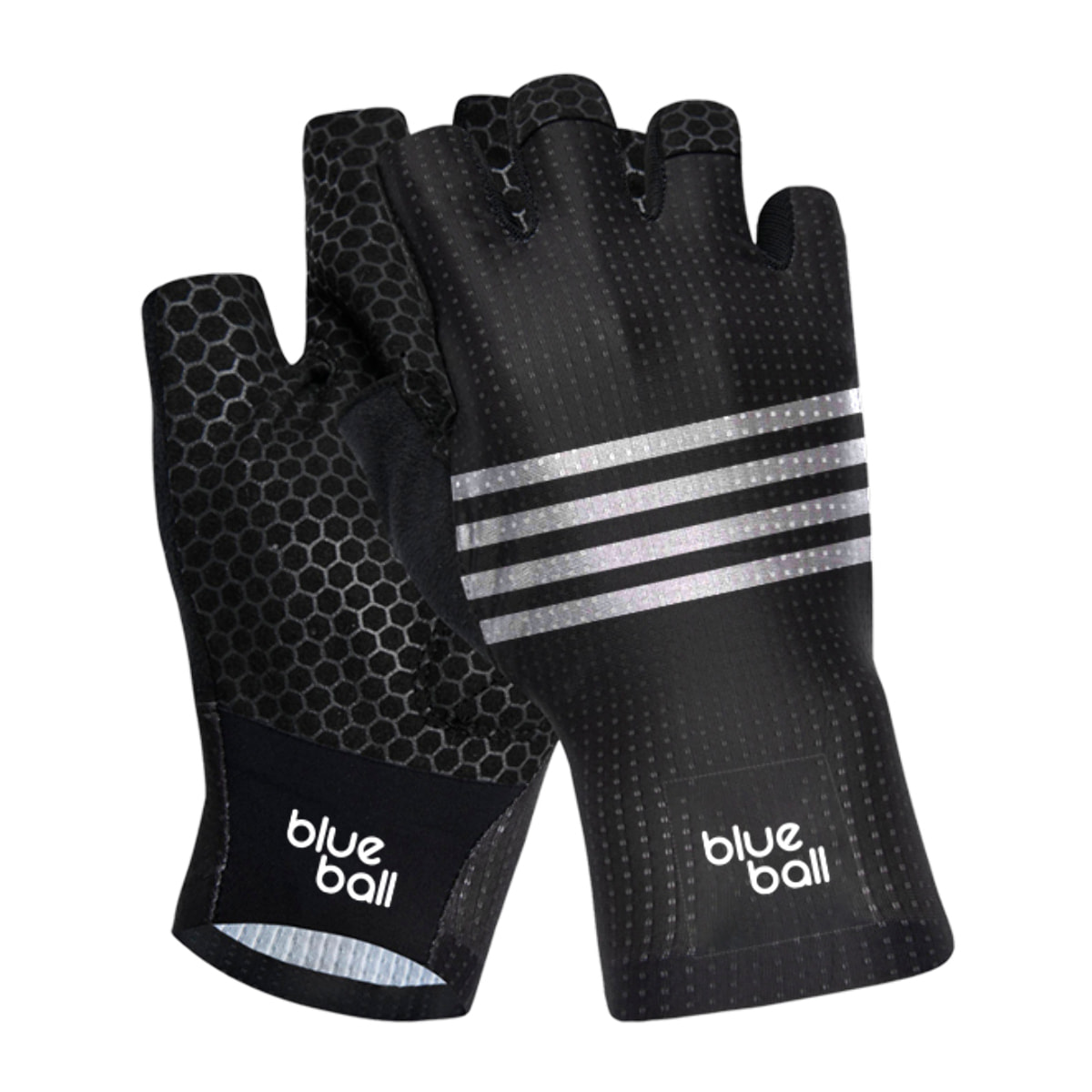 GUANTES BICICLETA CORTOS BLUEBALL EN NEGRO CON RAYAS BLANCAS