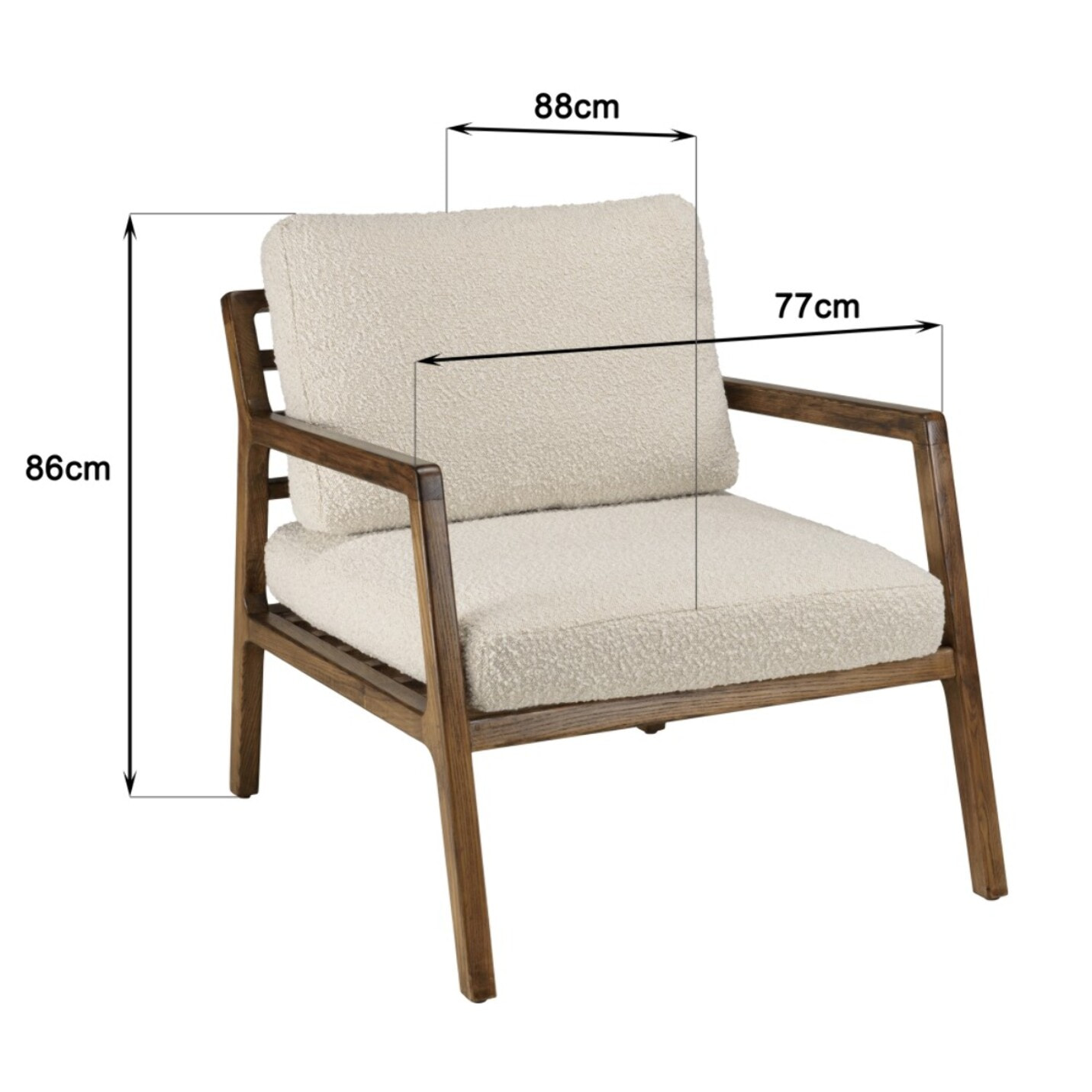 GASTON - Fauteuil en tissu écru, structure et accoudoirs en bois
