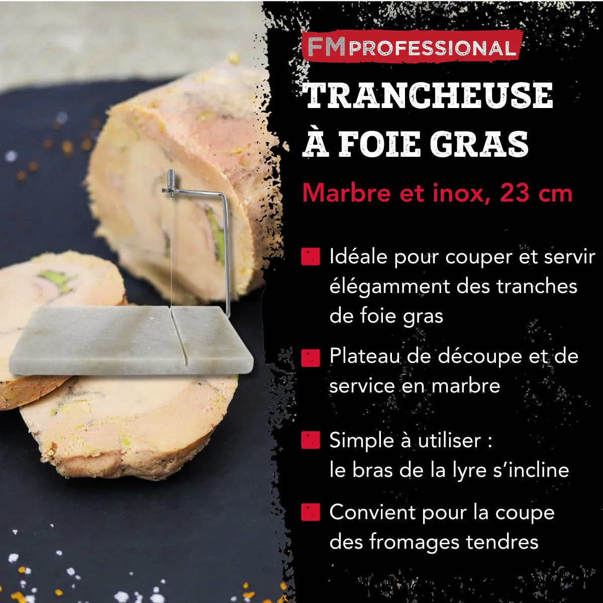 Coupe et présentation foie gras en marbre 23 x 15 cm FM Professional