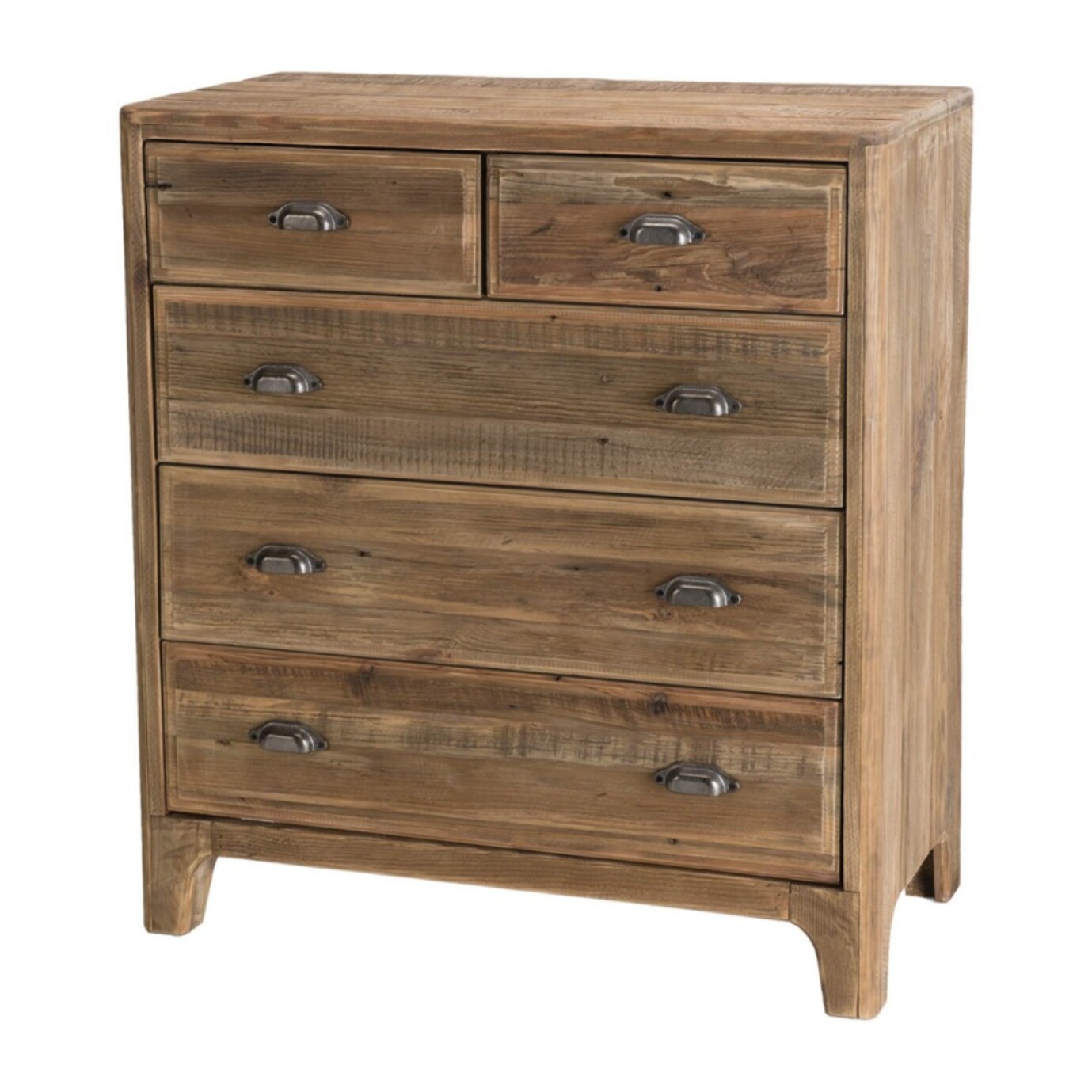 SANDY - Meuble chiffonnier marron 5 tiroirs bois Pin recyclé