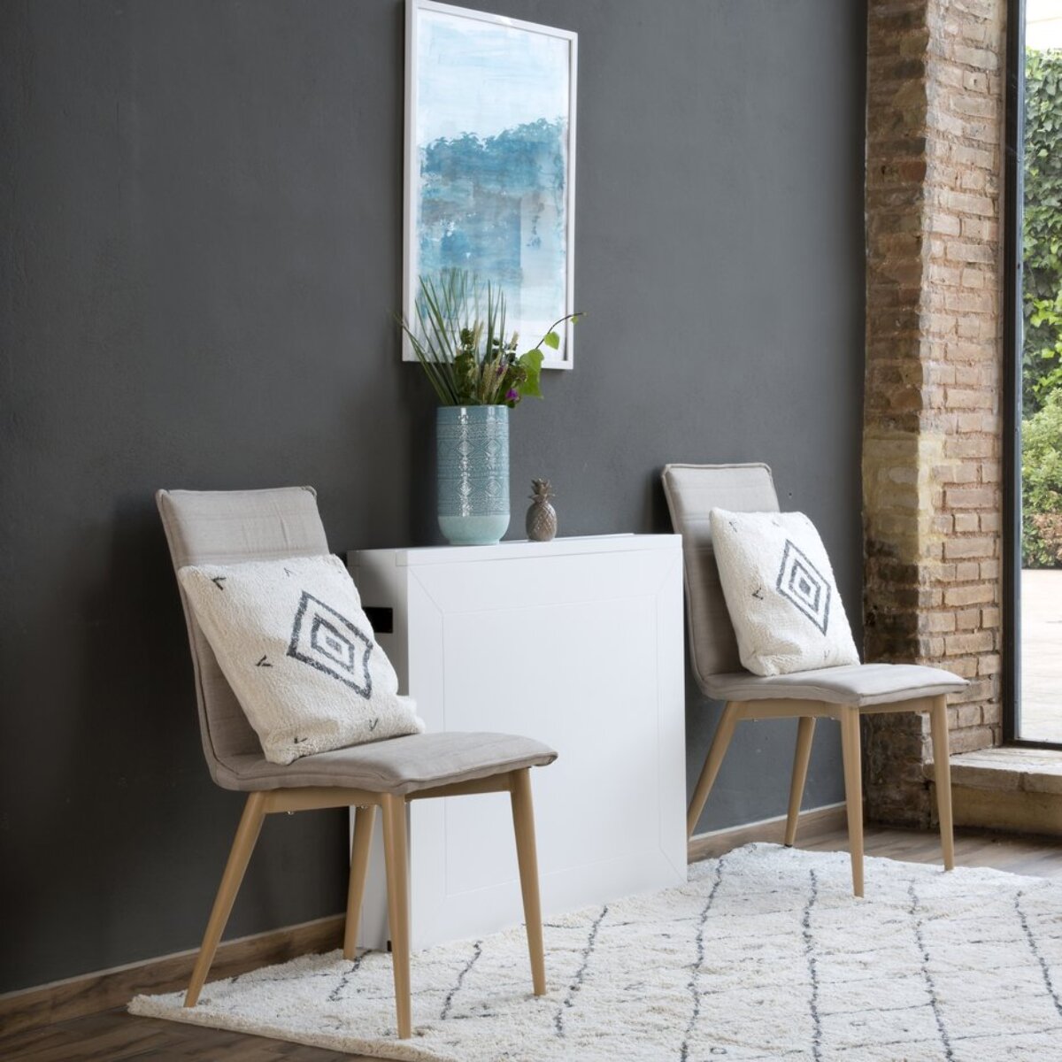 Table à manger pliante Tan -bois massif et panneau de mdf-couleur laqué blanc mat 160 x 78 x 90 cm