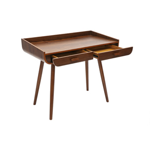 Bureau scandinave bois foncé avec rangements 2 tiroirs L100 cm HALLEN
