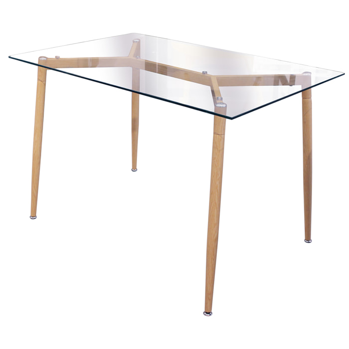 Table En Verre Pieds Metal Effet Bois 75x115cm M1