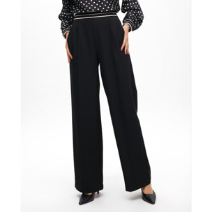 Pantaloni Dritti Bicolore con Fascia Elastica