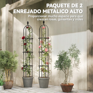 Juego de 2 Obeliscos de Jardín de Acero, 1,74 m, Enrejados para Plantas Trepadoras, Rosas, Frutas, Verduras, Soportes Decorativos para Exterior, Patio, Terraza, Negro