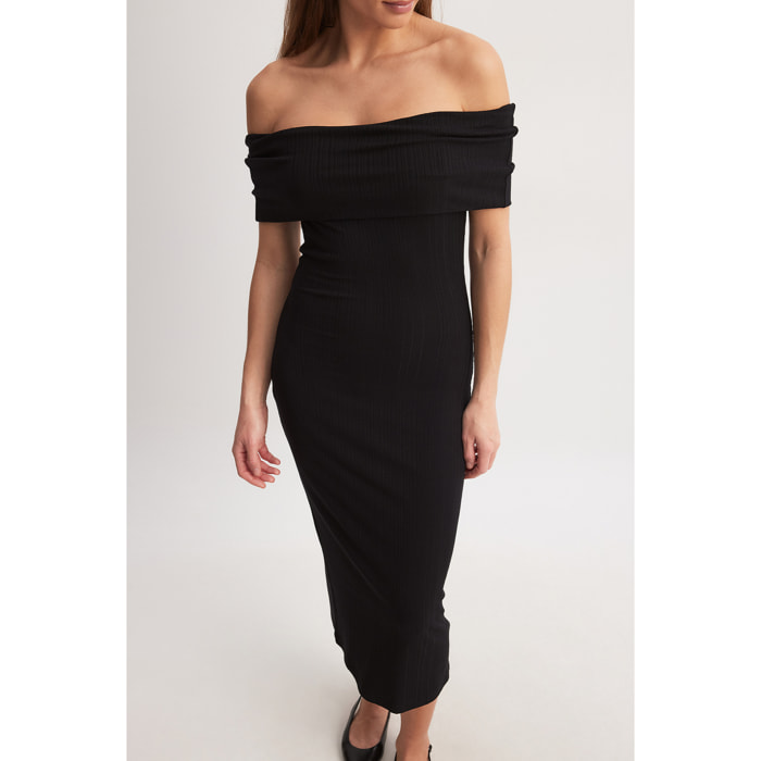 Abito midi a coste con spalle scoperte Vestiti a spalle scoperte Nakd