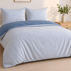 Parure housse de couette mini seersucker rayures demin bleu, MILLERAY