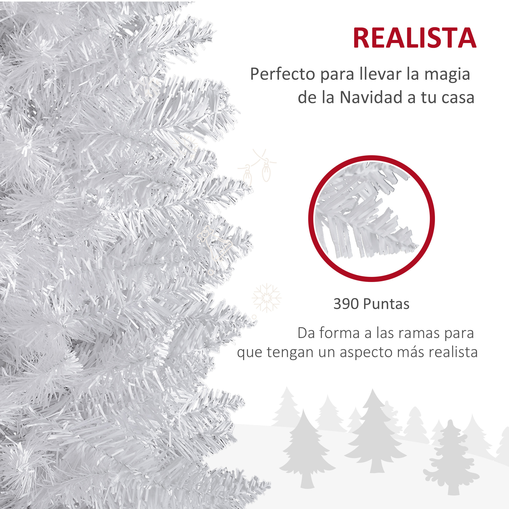 Árbol de Navidad 180 cm Árbol de Navidad Artificial Grande con 390 Puntas de Rama Decoración Navideña para Interiores Fácil de Montar Blanco