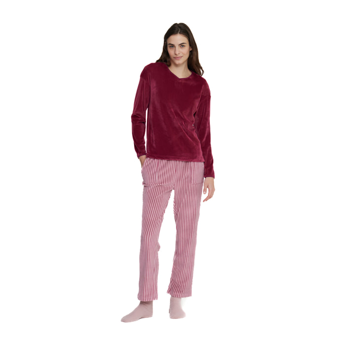 Completo loungewear donna lisette in ciniglia felpata collo a V Noidinotte
