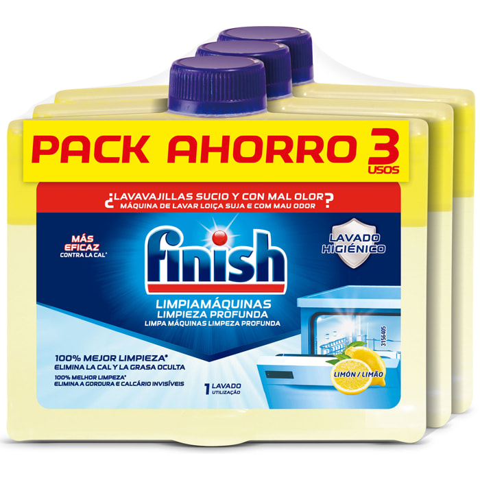 Finish Limpiamáquinas limpieza profunda para el Lavavajillas Limón - Pack ahorro de 3