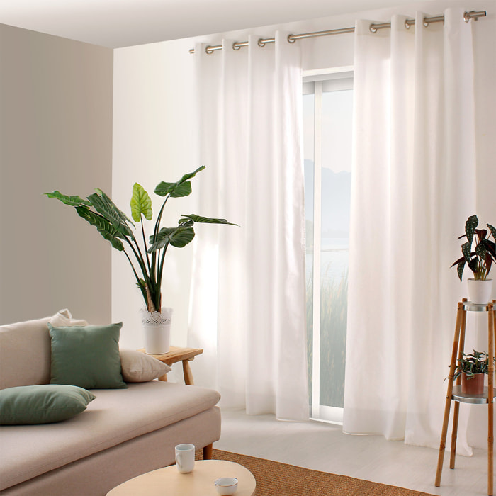 Rideau coloré en pur coton 8 œillets - Blanc