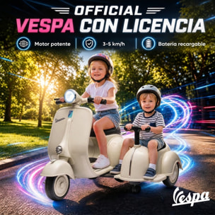 Moto Eléctrica para Niños Licencia VESPA 6V con 2 Asientos, Moto Eléctrica Infantil con Arranque Suave, Luz Delantera, Música, Bocina, USB y Almacenamiento, Regalo para Niños +3 Años, Crema