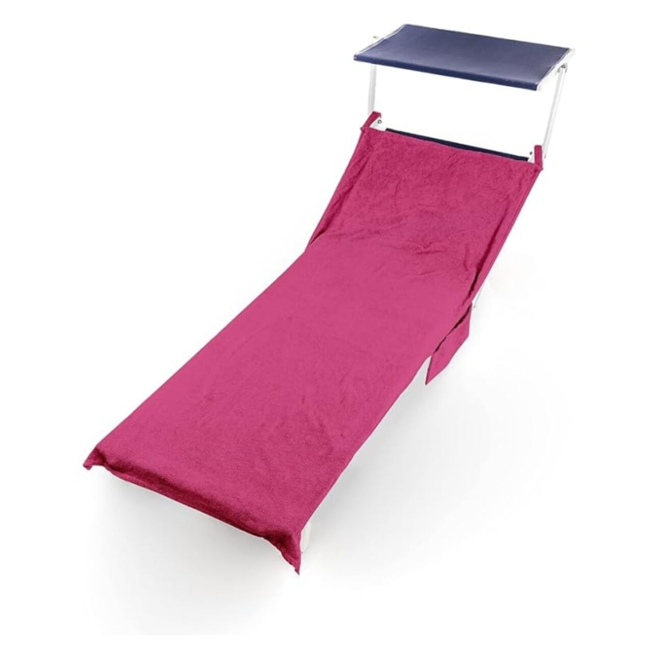 INTRECCI Telo Mare in Spugna, Asciugamano da Spiaggia Grande, 75x190 cm, Telo Mare Lettino con Tasche Portaoggetti e Bottoni, 100% Cotone, Morbido, Assorbente, Asciuga Rapidamente, Colore: Fucsia