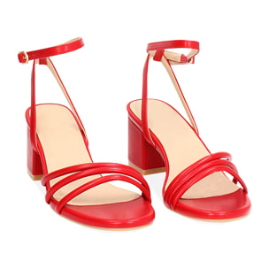 Sandalo donna rosso, tacco largo 5,5 cm