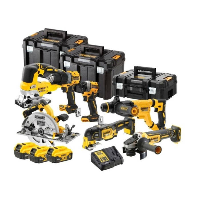 Kit 7 outils XR 18V - DEWALT - avec 3 batteries 18V 5,0 Ah - chargeur - 3 T-Stack - DCK706P3T-QW