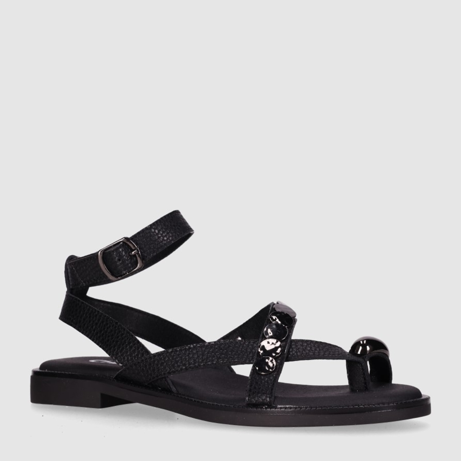 Sandalias de Piel - Negro - Tacón: 1 cm