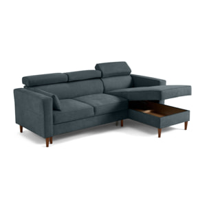 Alicante - canapé d'angle réversible convertible avec têtières - coffre - 4 places - en tissu texturé - Bleu grisé