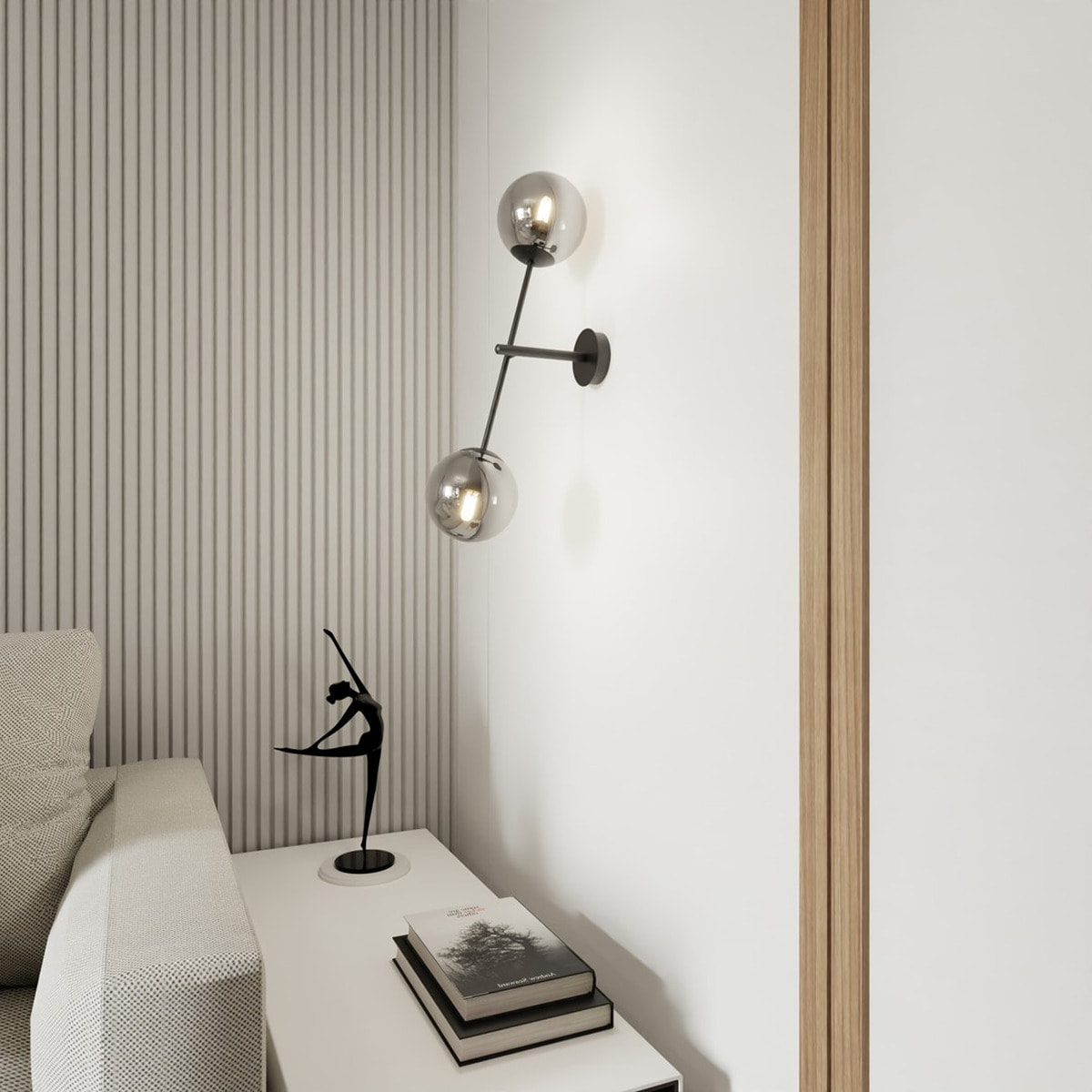 Lampada da parete LINEAR in acciaio nero con paralumi in vetro grafite