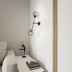 Lampada da parete LINEAR in acciaio nero con paralumi in vetro grafite