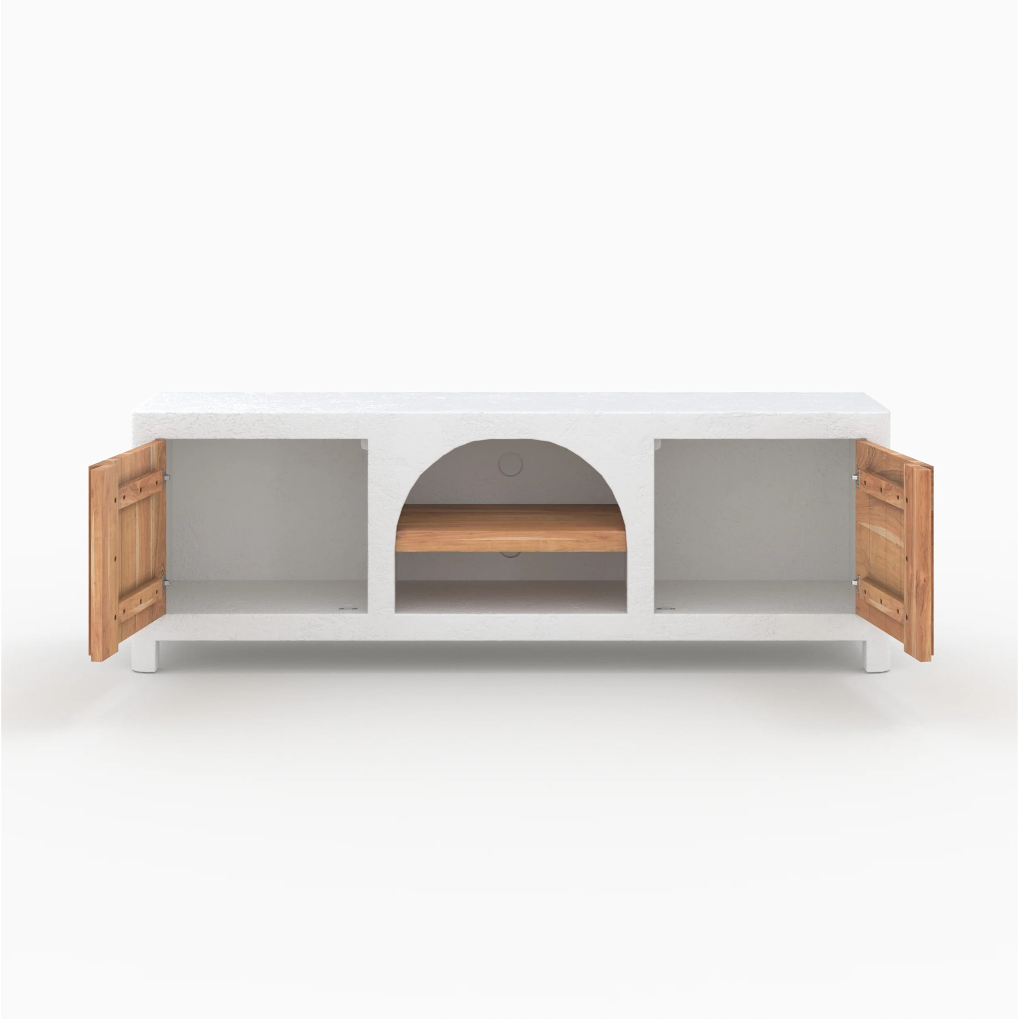 Meuble TV en béton blanc cassé et bois d'acacia 145 cm - Fira