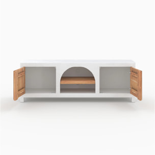 Meuble TV en béton blanc cassé et bois d'acacia 145 cm - Fira