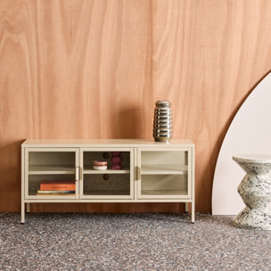 Meuble TV industriel métal et verre trempé 3 portes 120cm ARKANSAS