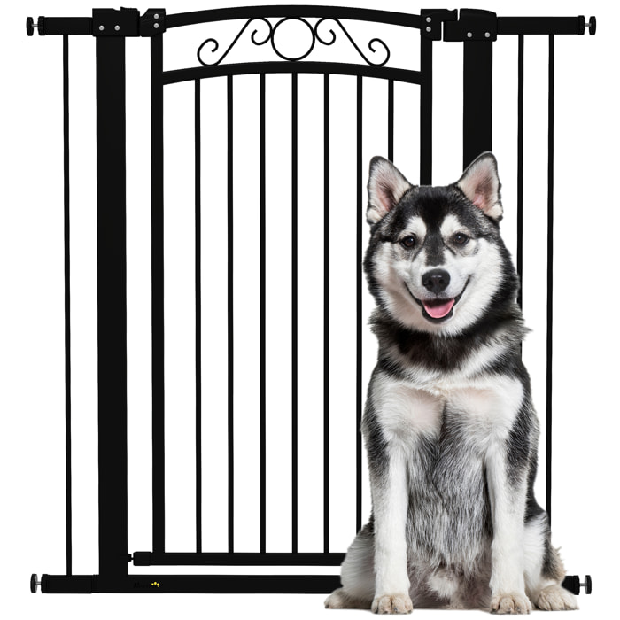 Barrera para Perros Puerta para Perros con Ancho Ajustable 76-104 cm Barrera de Seguridad para Perros con 2 Extensiones y Doble Bloqueo para Escaleras y Puertas Negro