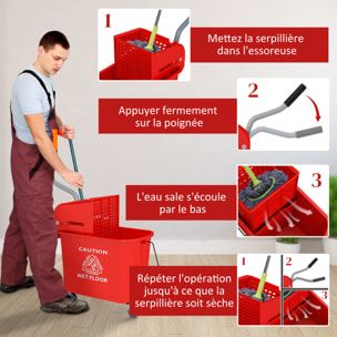 Chariot de nettoyage lavage seau de ménage 20 L avec essoreur et séparateur eau sale propre rouge